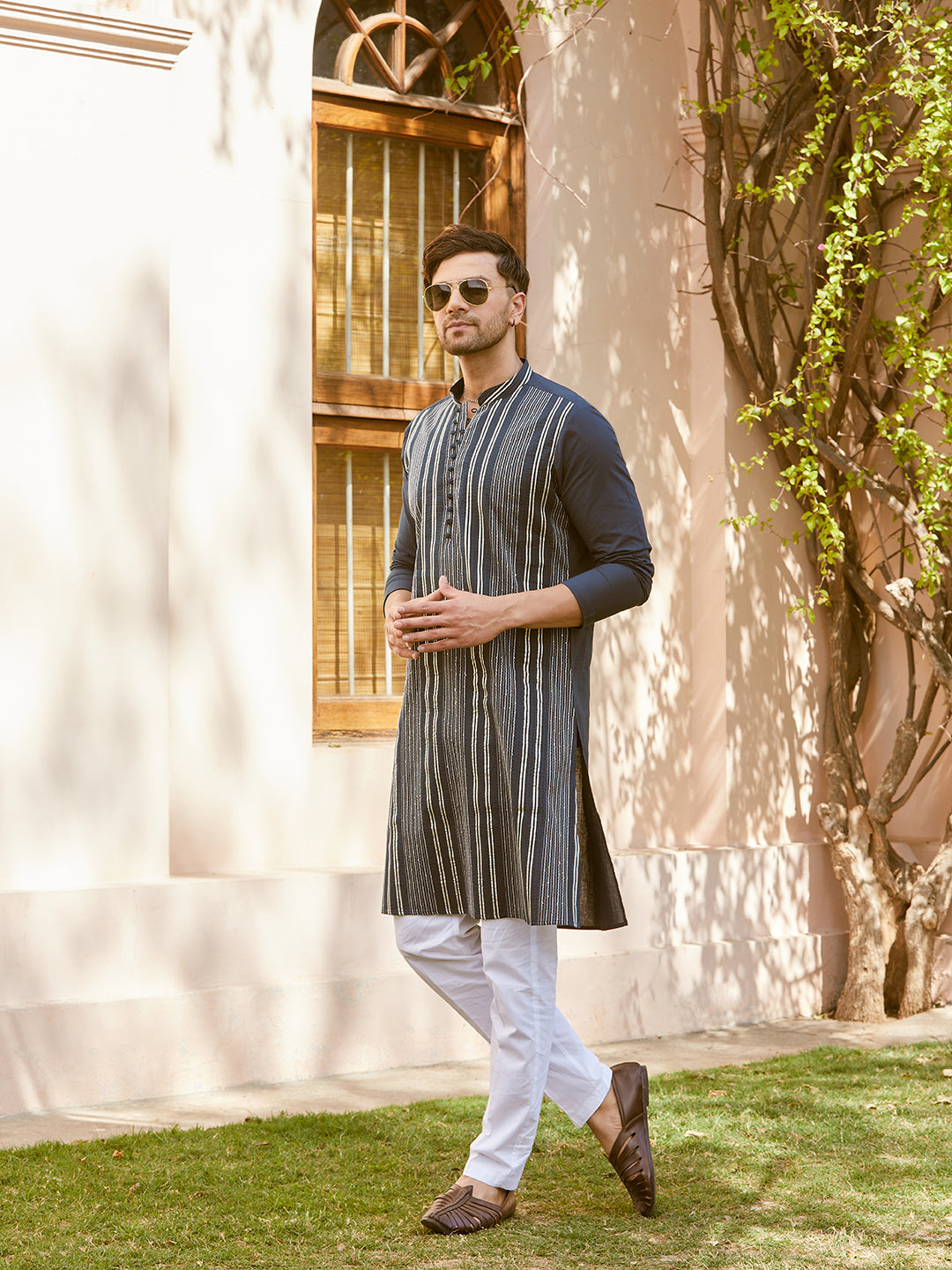 Gota Strips and Sequins Embroidered Pure Cotton Straight Kurta