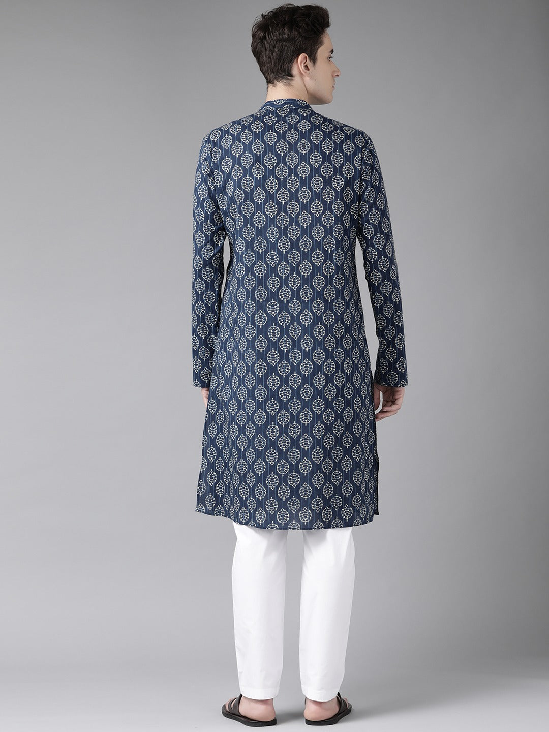Blue and Beige Printed Straight kurta with pyjama