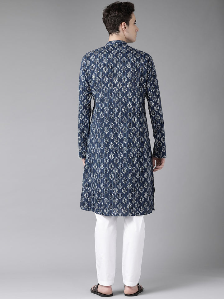 Blue and Beige Printed Straight kurta with pyjama