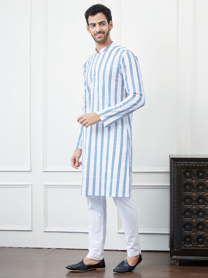 Embroidered Pure Cotton Straight Kurta with Pyjama