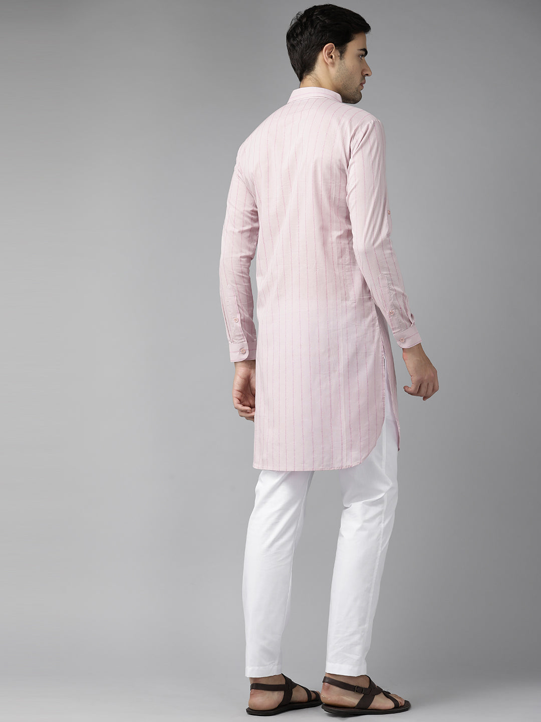 Nude Pink Pure Cotton Pathani Kurta with Pyjama