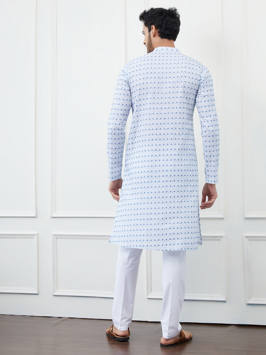 Embroidered Pure Cotton Straight Kurta with Pyjama
