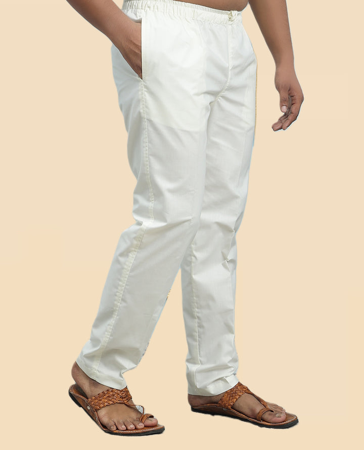 Men's Cream Solid Cotton Pyjama