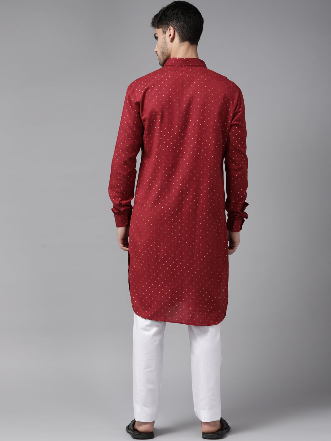 Men's Maroon Pure Cotton Pathani kurta with Pyjama