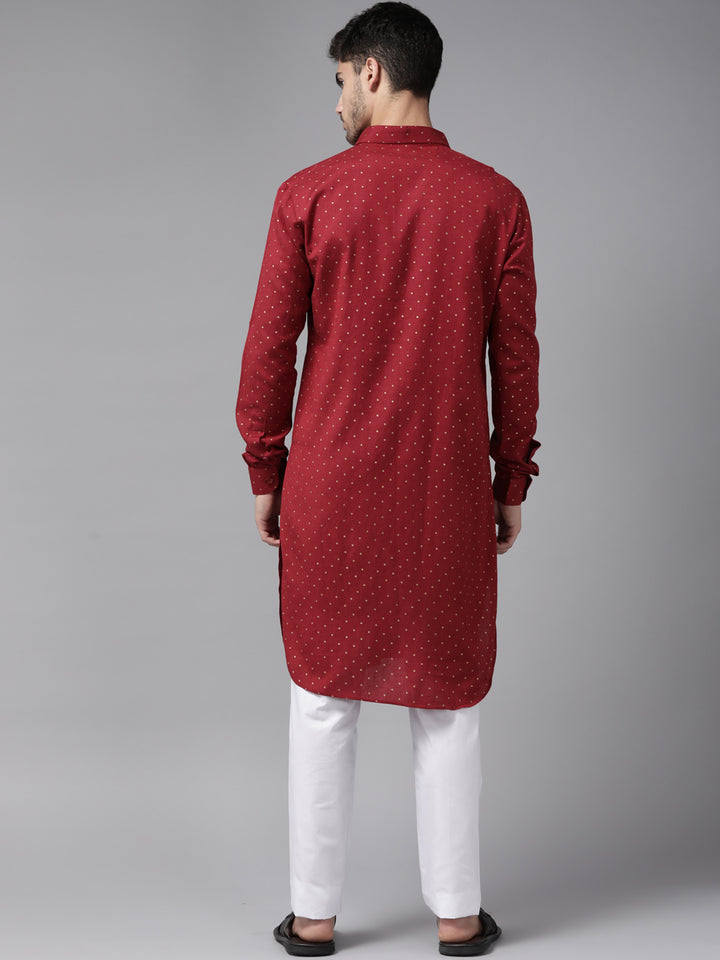 Men's Maroon Pure Cotton Pathani kurta with Pyjama