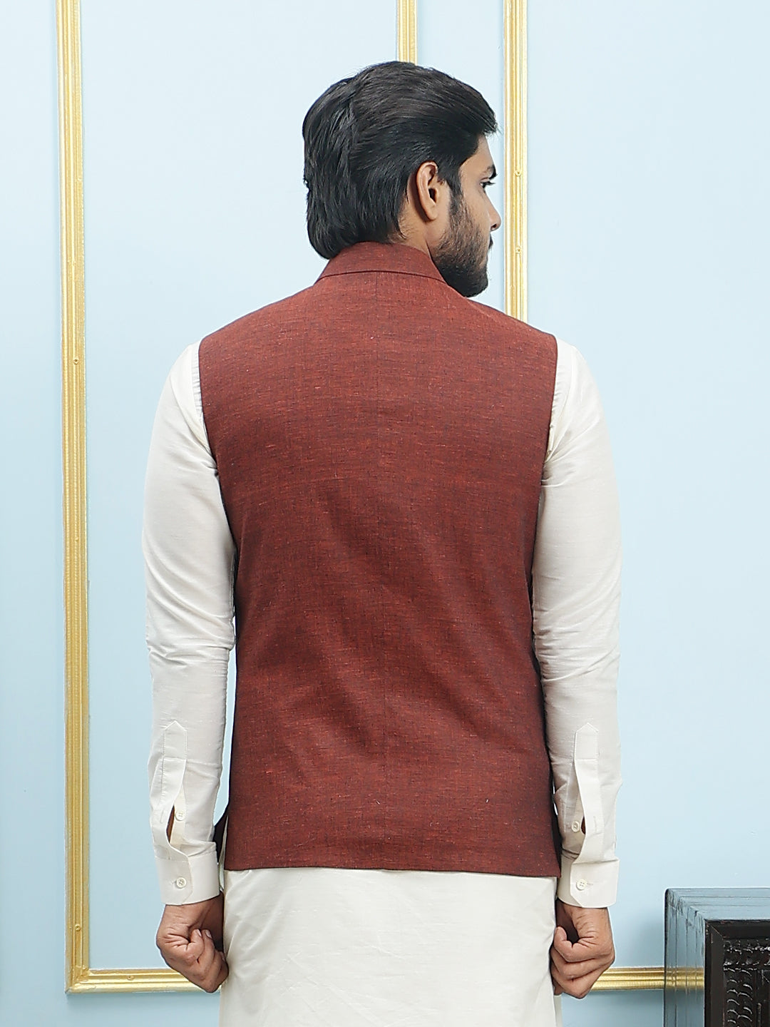 Pure Silk Straight Kurta & Pyjama Set with Handwoven Silk Nehru Jacket