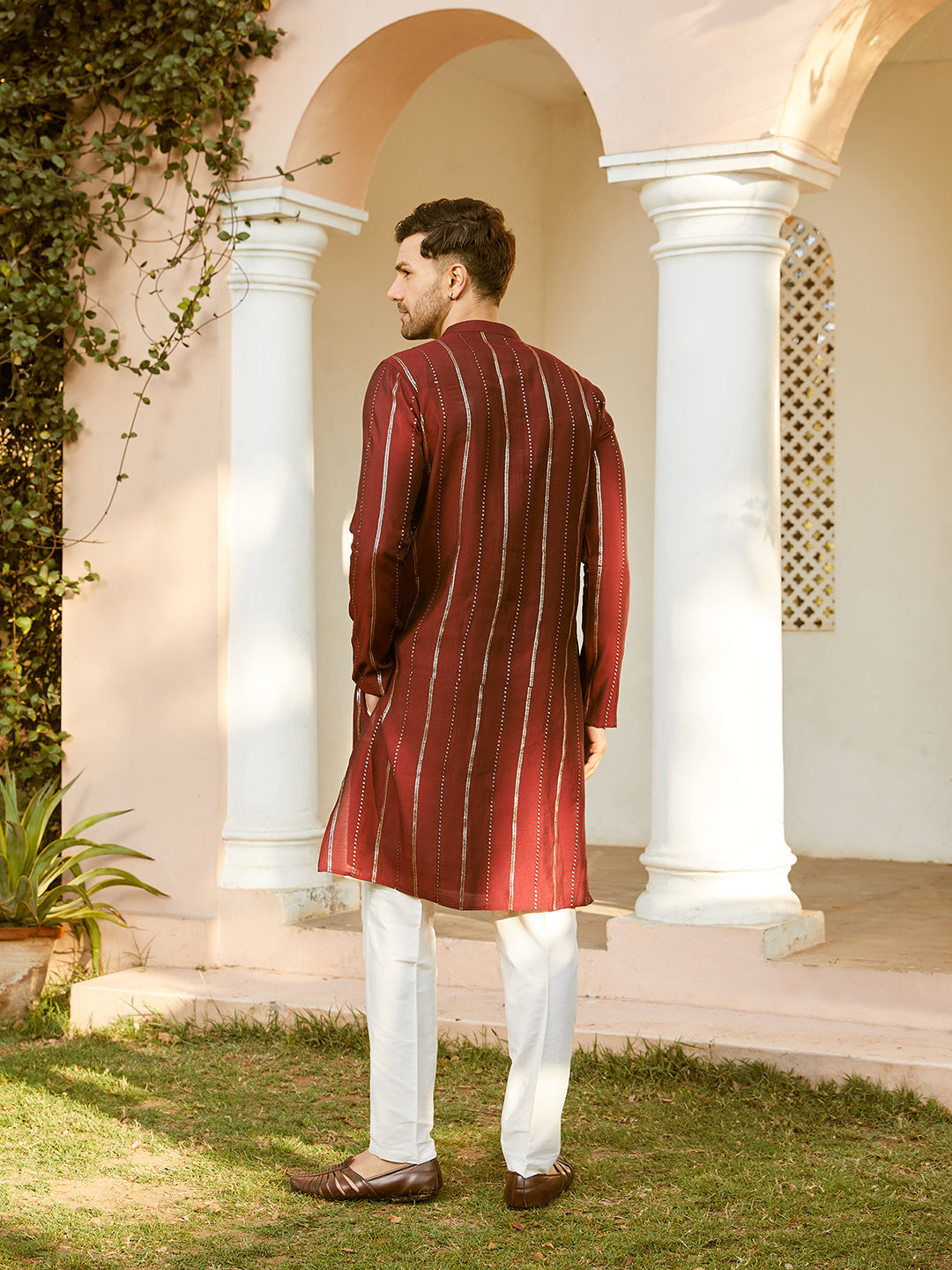 Sequins Embroidered Pure Chanderi Silk Straight Kurta with Pyjama