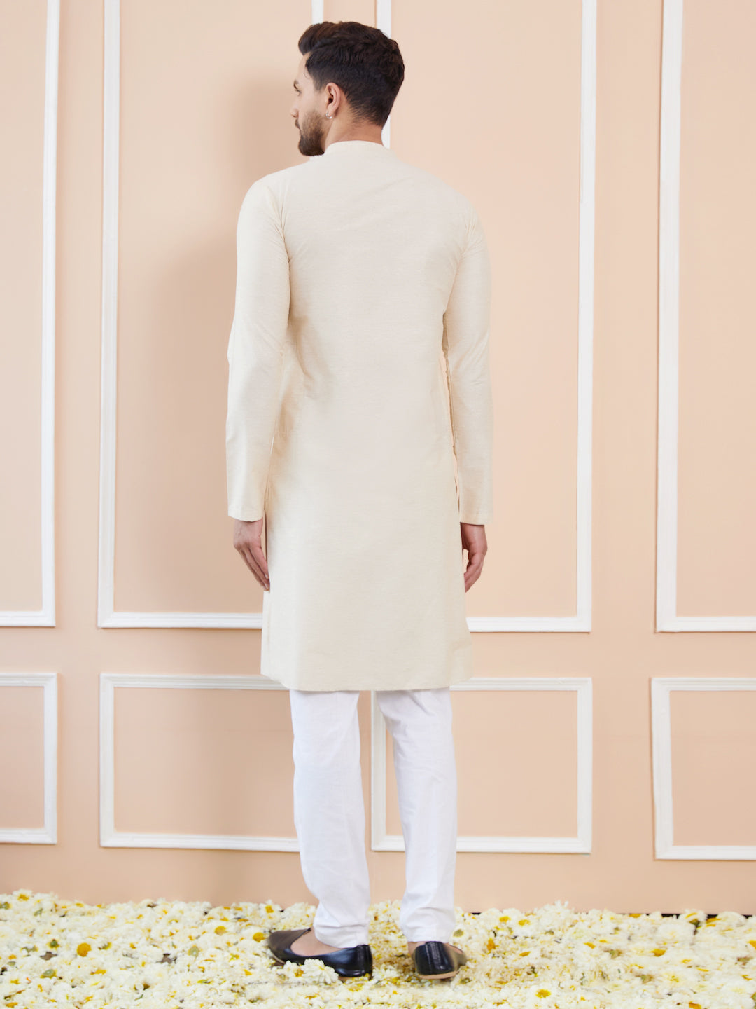 Ivory Cotton Solid Straight Kurta with Pyjama