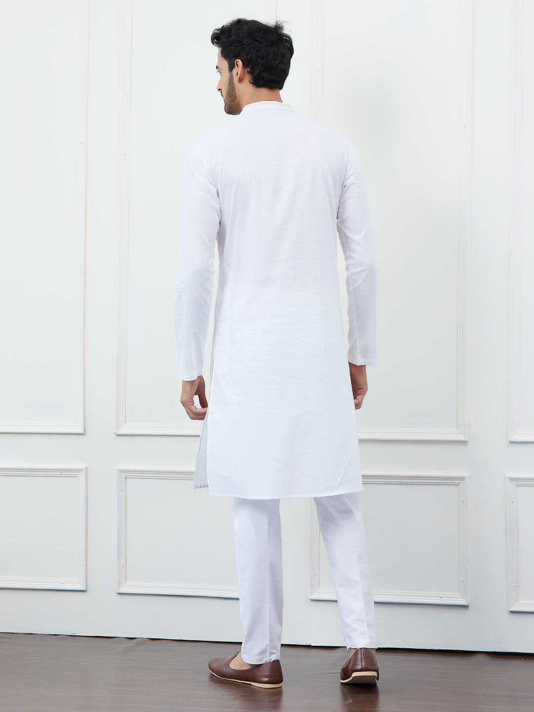 Sequin and Thread Work Pure Cotton Kurta with Pyjama