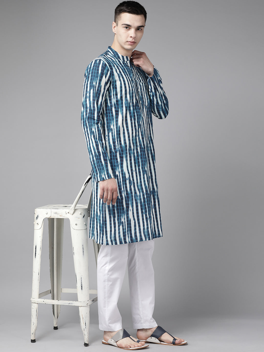 Dark Blue Tie and Dye Print Design Straight Kurta with pajama