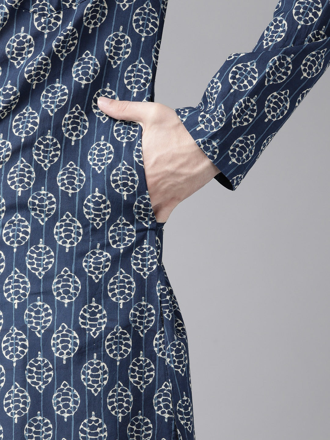 Blue and Beige Printed Straight kurta with pyjama