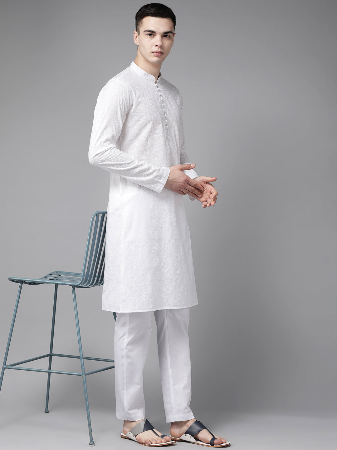 Pure Cotton Chikankari Embroidered Straight kurta with Pyjama
