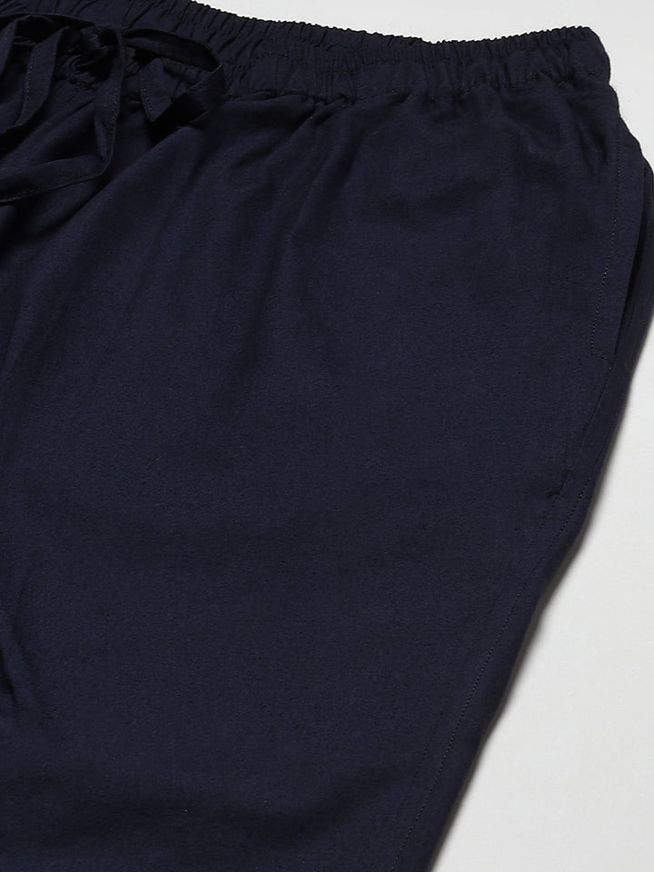Combo Pack of 2: Navy Blue Solid Cotton Pyjamas