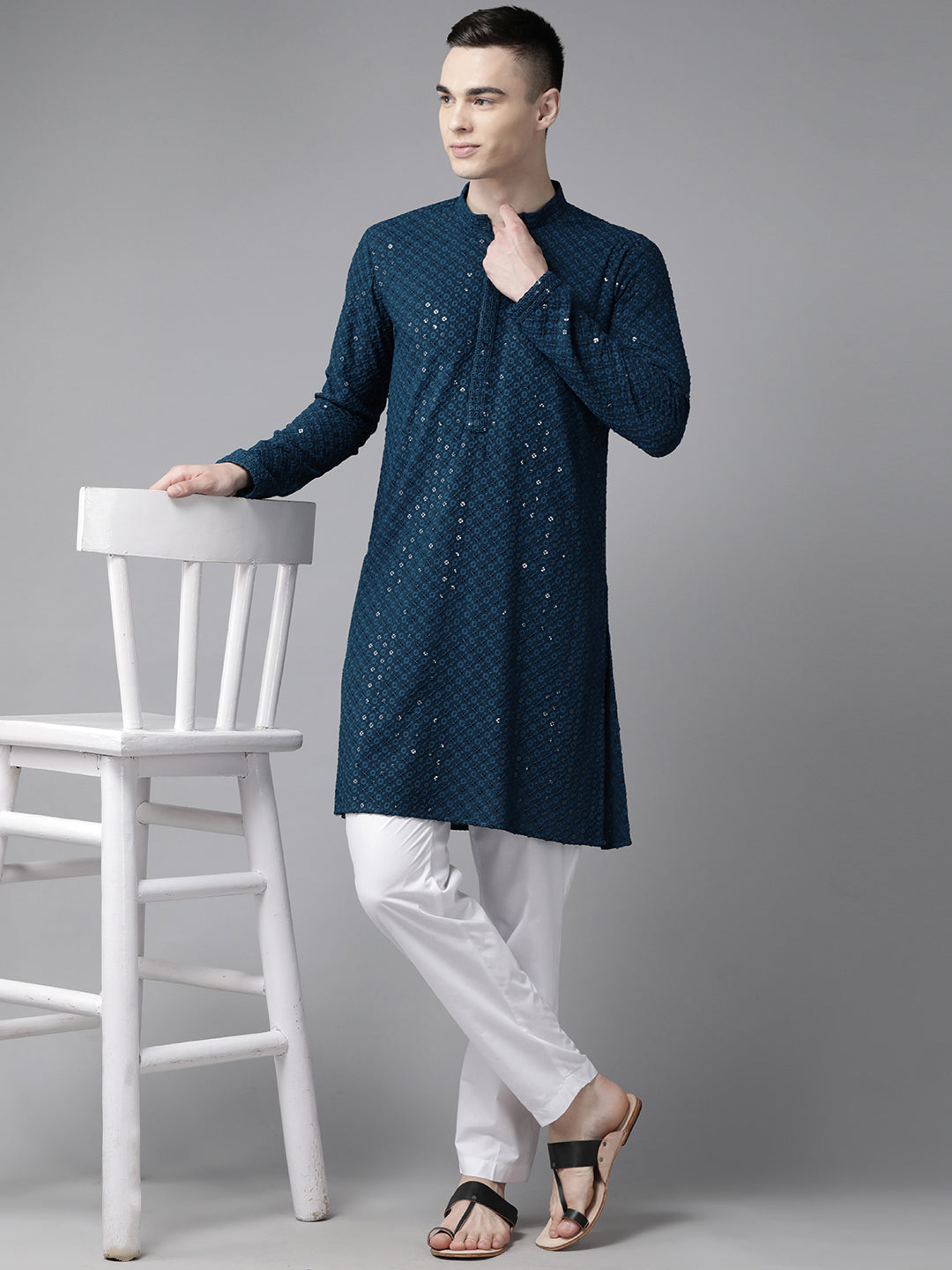 Sequins Embroidered Rayon Kurta With pyjama