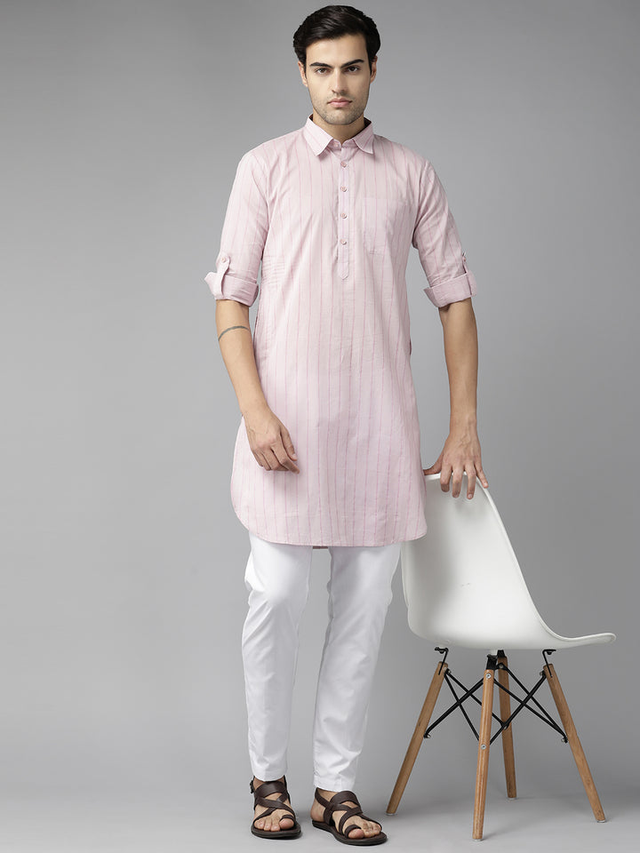 Nude Pink Pure Cotton Pathani Kurta with Pyjama