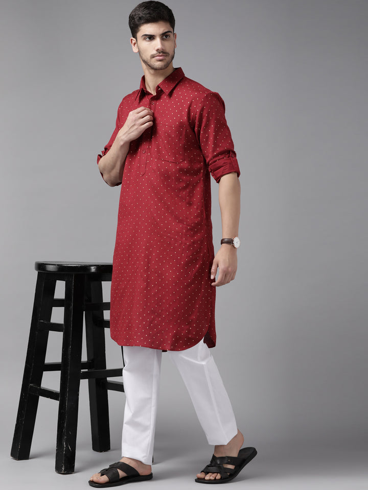 Men's Maroon Pure Cotton Pathani kurta with Pyjama
