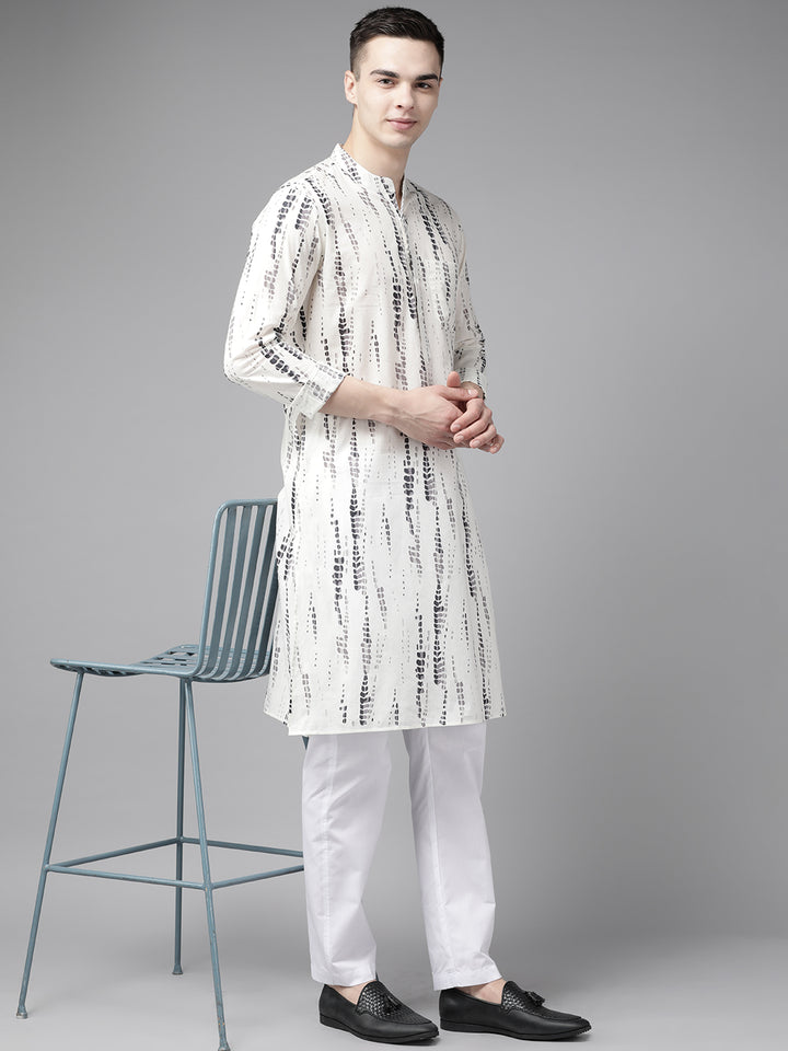 White & Grey Tie and Dye Print Design Straight Kurta