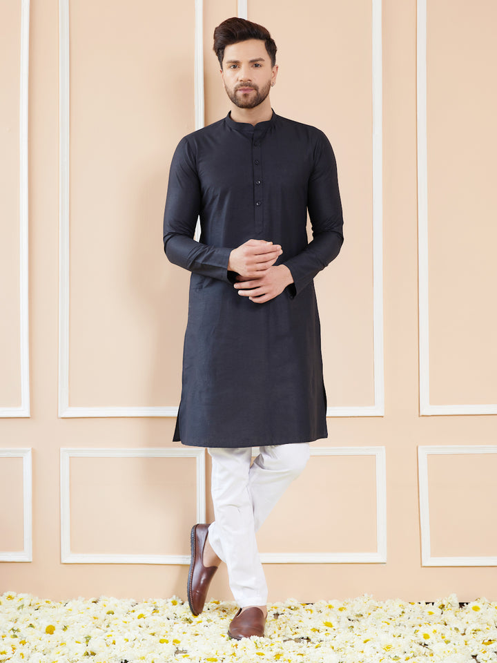 Black Cotton Solid Straight Kurta