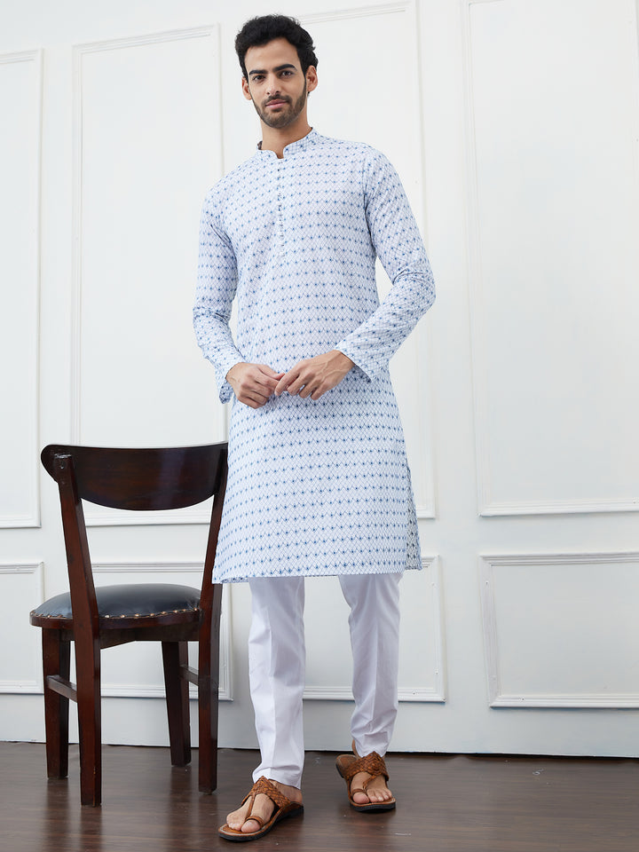 Embroidered Pure Cotton Straight Kurta with Pyjama