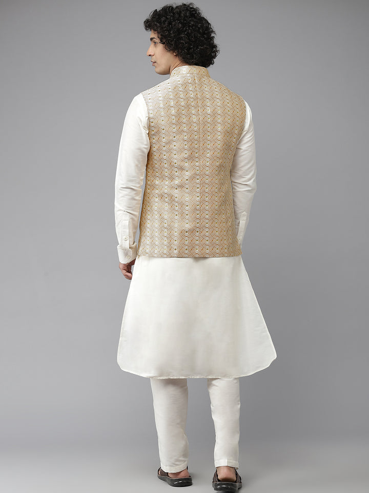 Solid Kurta With Pyjama & Jacquard Nehru Jacket