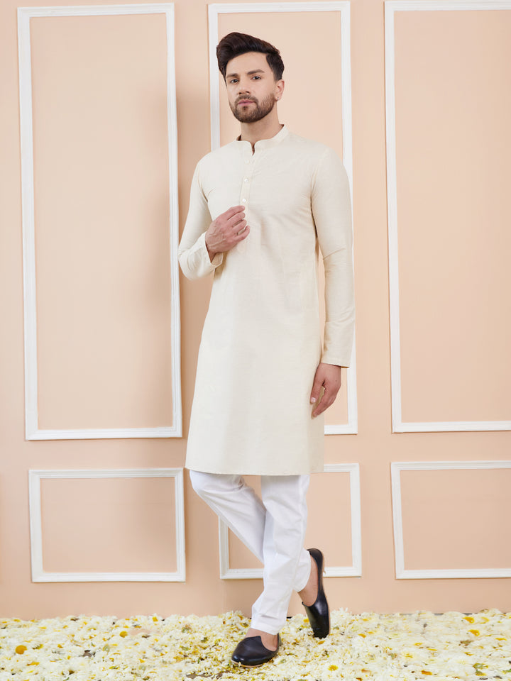 Ivory Cotton Solid Straight Kurta with Pyjama