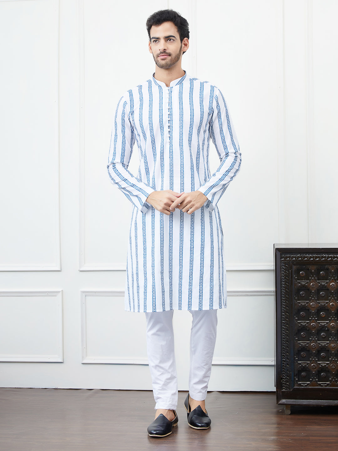 Embroidered Pure Cotton Straight Kurta with Pyjama
