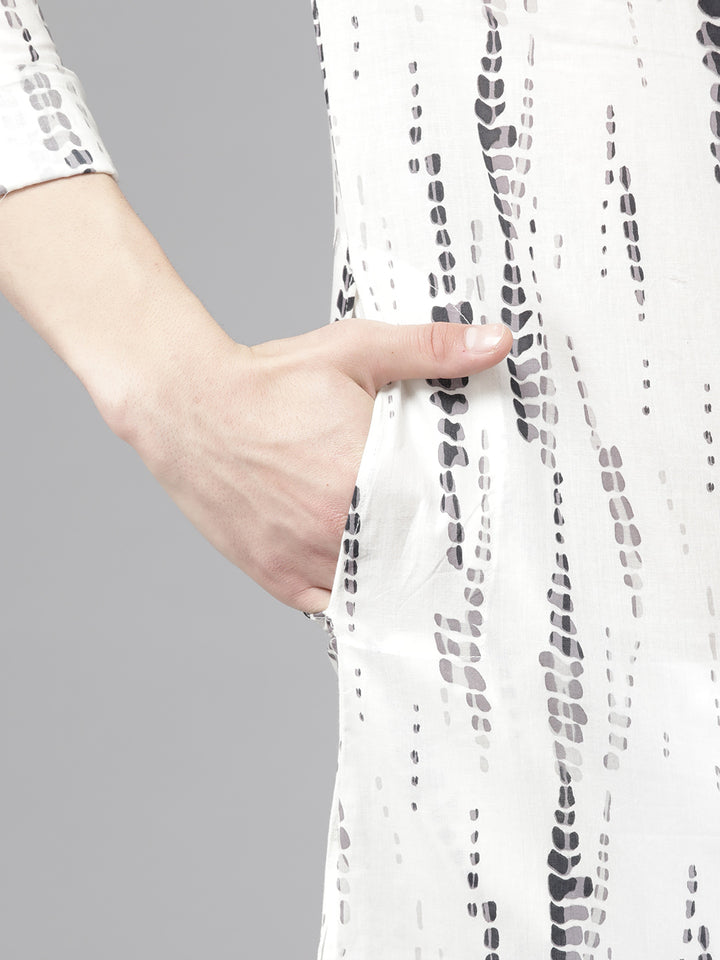 White & Grey Tie and Dye Print Design Straight Kurta
