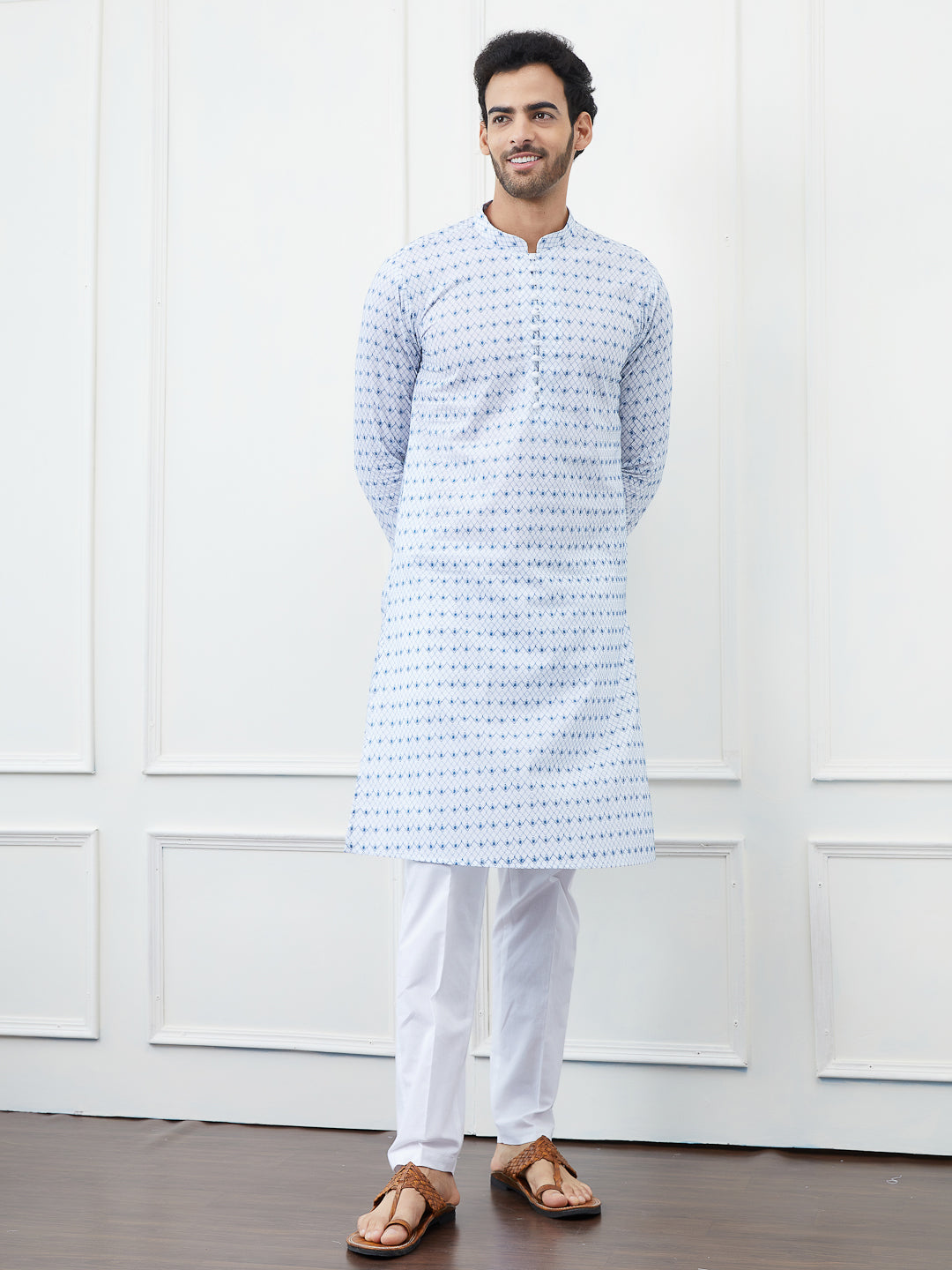 Embroidered Pure Cotton Straight Kurta with Pyjama
