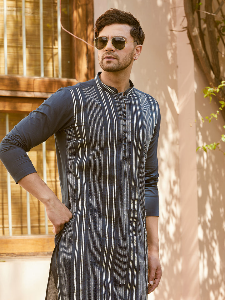 Gota Strips and Sequins Embroidered Pure Cotton Straight Kurta