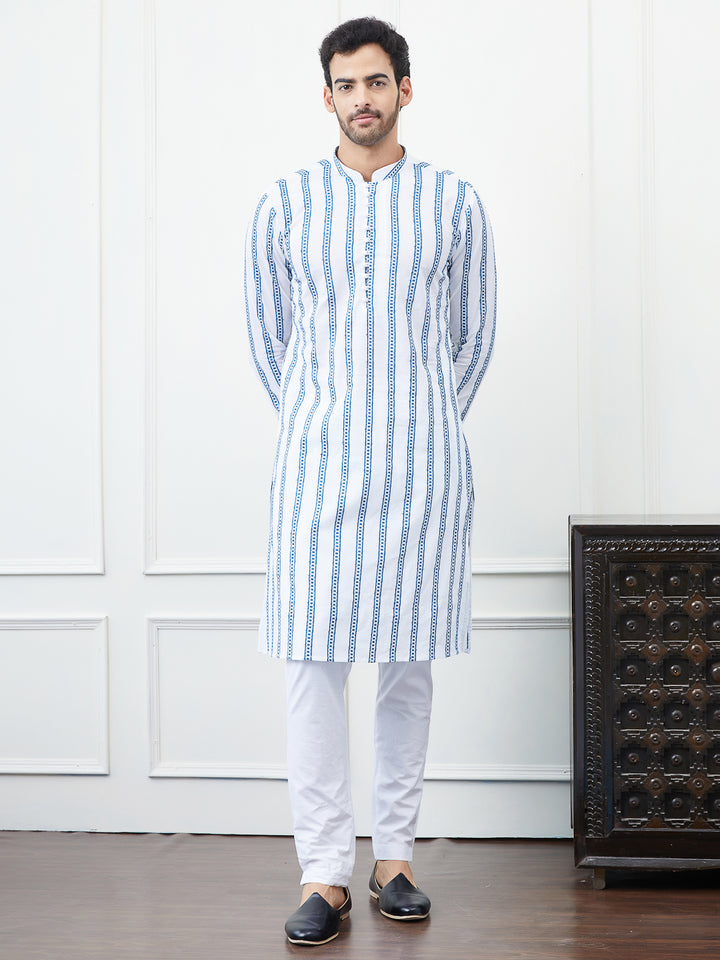 Embroidered Pure Cotton Straight Kurta with Pyjama