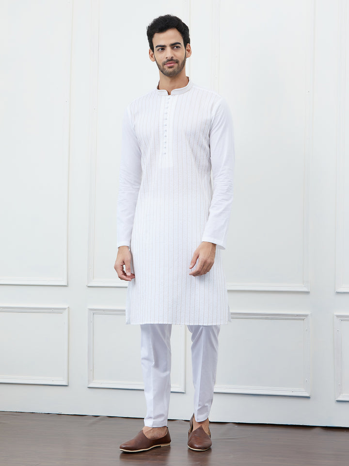 Sequin and Thread Work Pure Cotton Kurta with Pyjama
