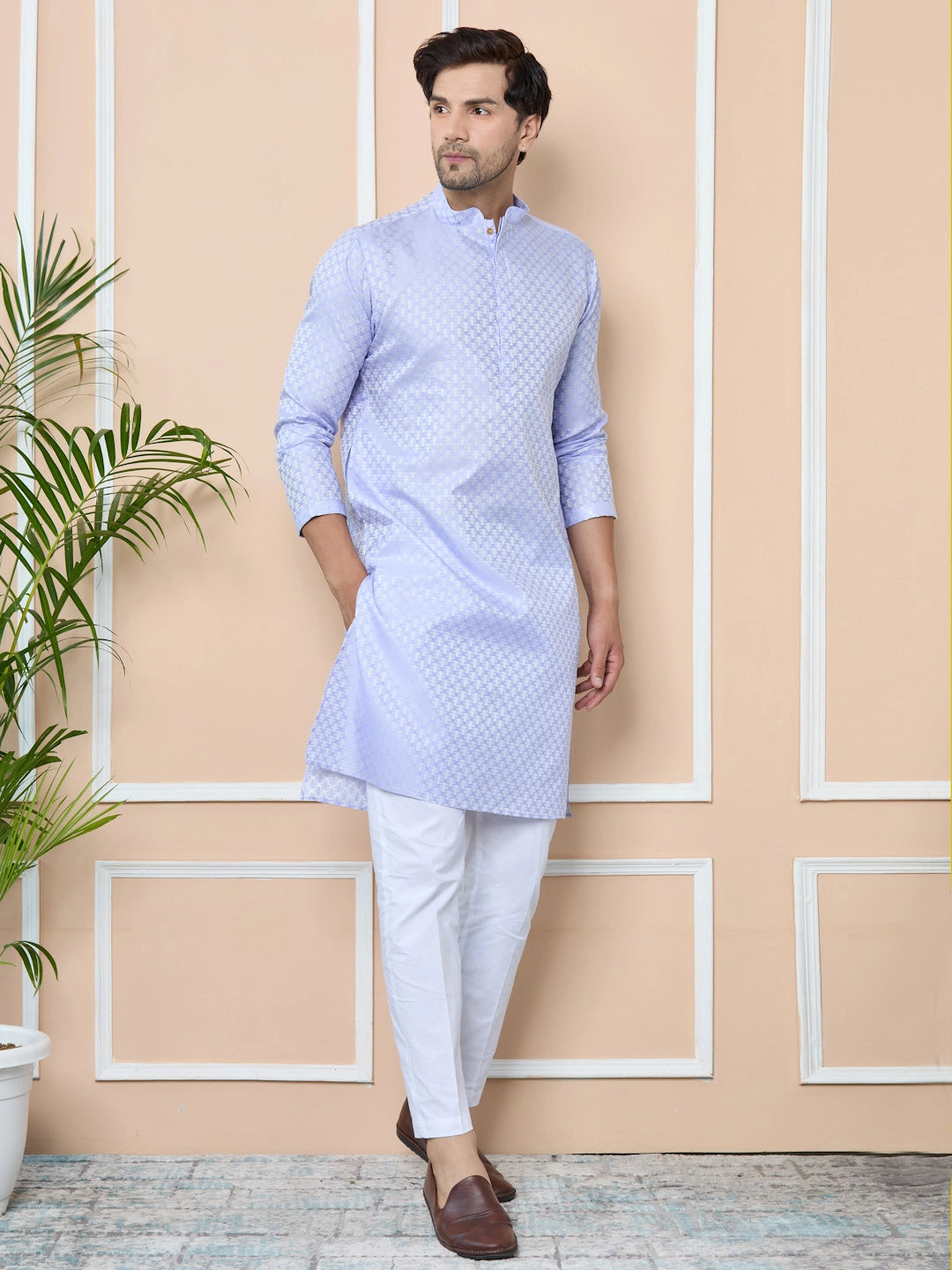 Purple Silk jacquard Straight kurta