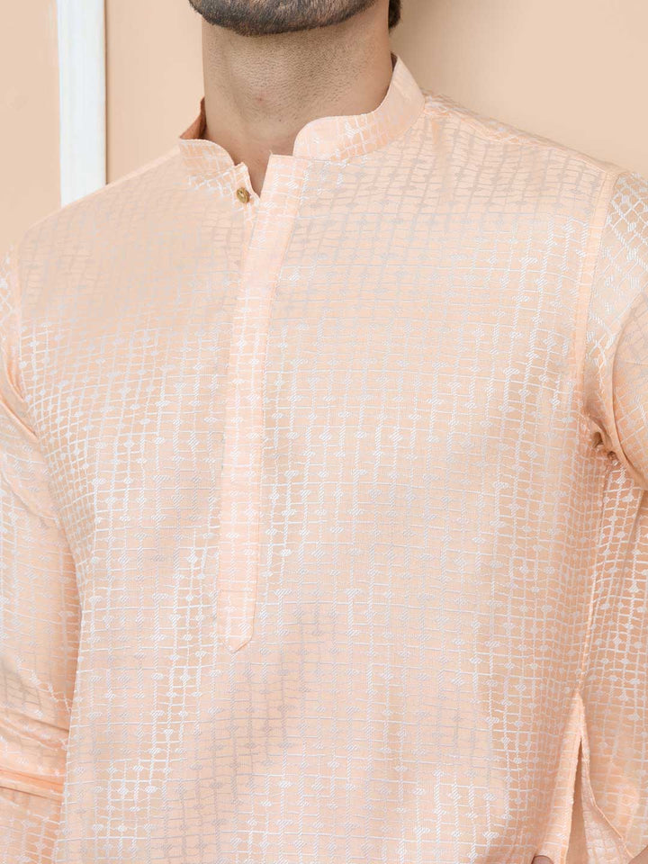 Peach Silk jacquard Straight kurta