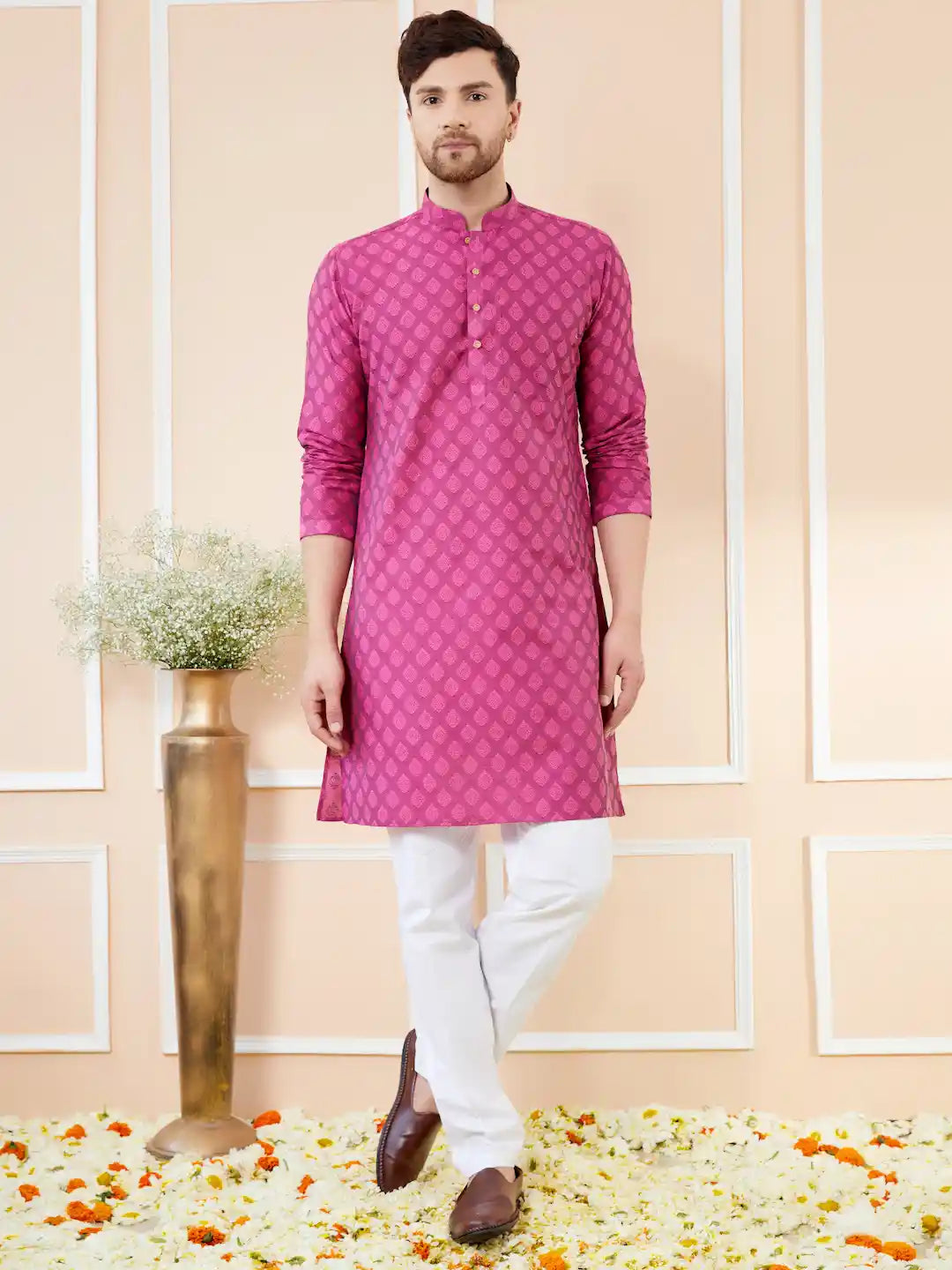 Pink Ethnic Motifs Silk Jacquard Woven Design Straight Kurta with