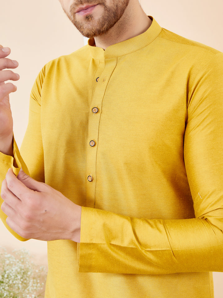 Yellow Cotton Solid Straight Kurta with Matching Pyjama