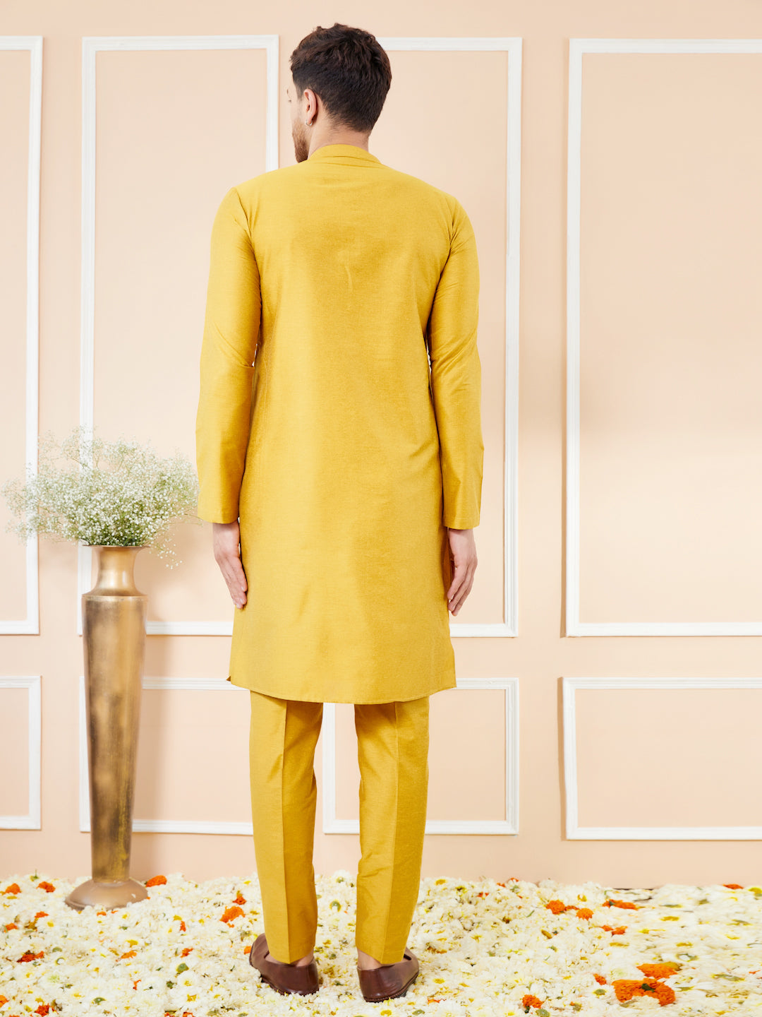 Yellow Cotton Solid Straight Kurta with Matching Pyjama