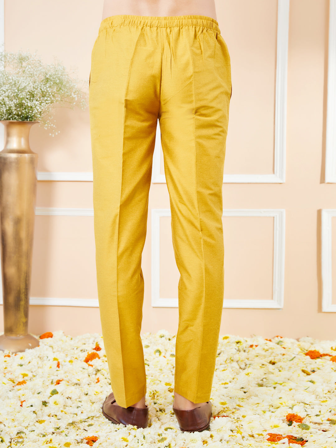 Yellow Cotton Solid Straight Kurta with Matching Pyjama