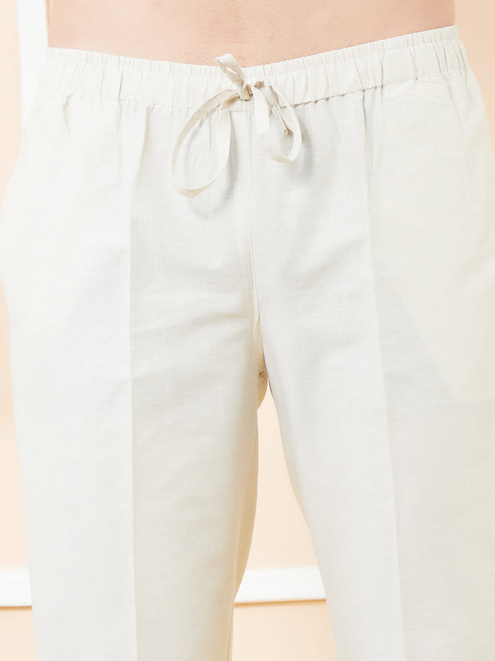 Cream Cotton Solid Straight Kurta with Matching Pyjama