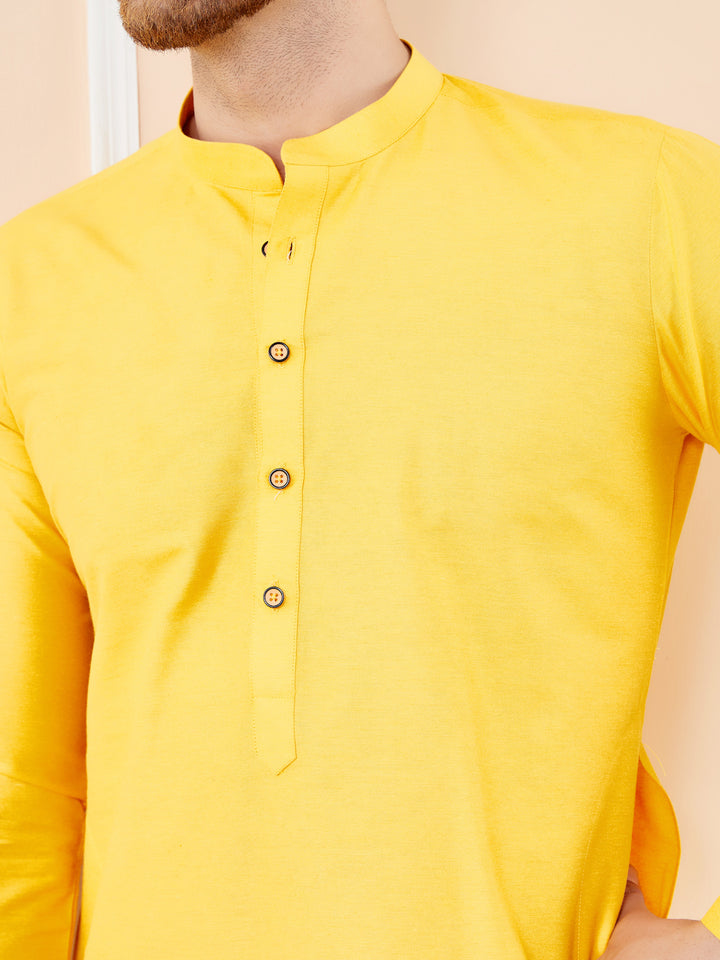 Yellow Cotton Solid Straight Kurta with Matching Pyjama