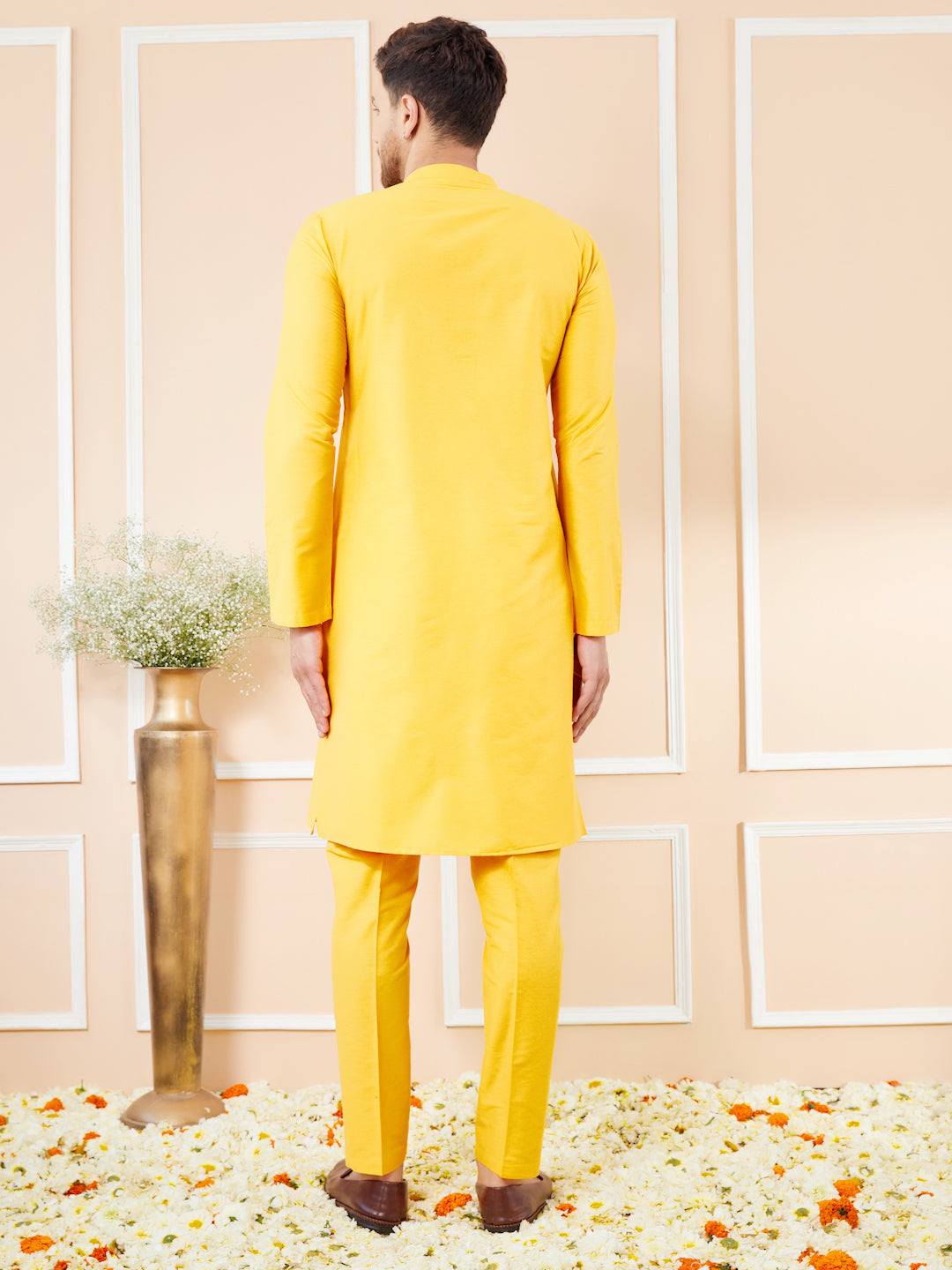 Yellow Cotton Solid Straight Kurta with Matching Pyjama