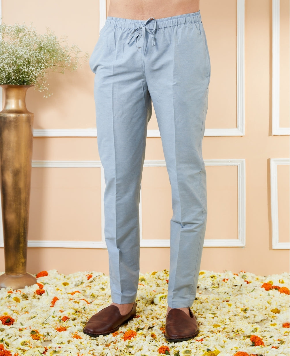 Blue Cotton Solid Straight Kurta with Matching Pyjama