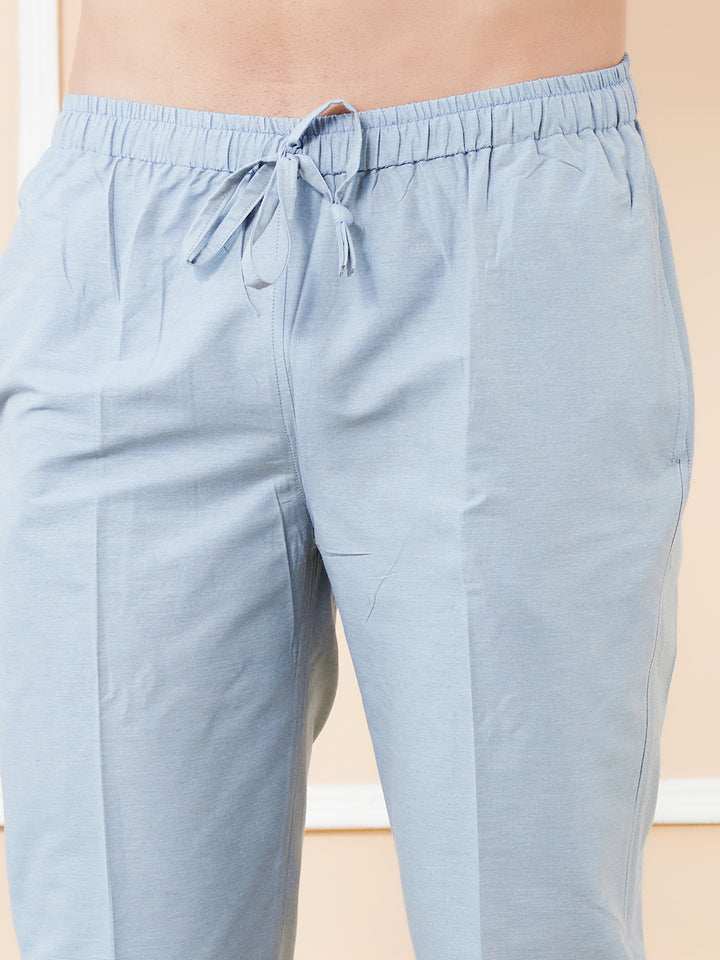 Blue Cotton Solid Straight Kurta with Matching Pyjama