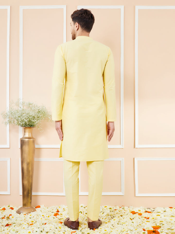 Yellow Cotton Solid Straight Kurta with Matching Pyjama