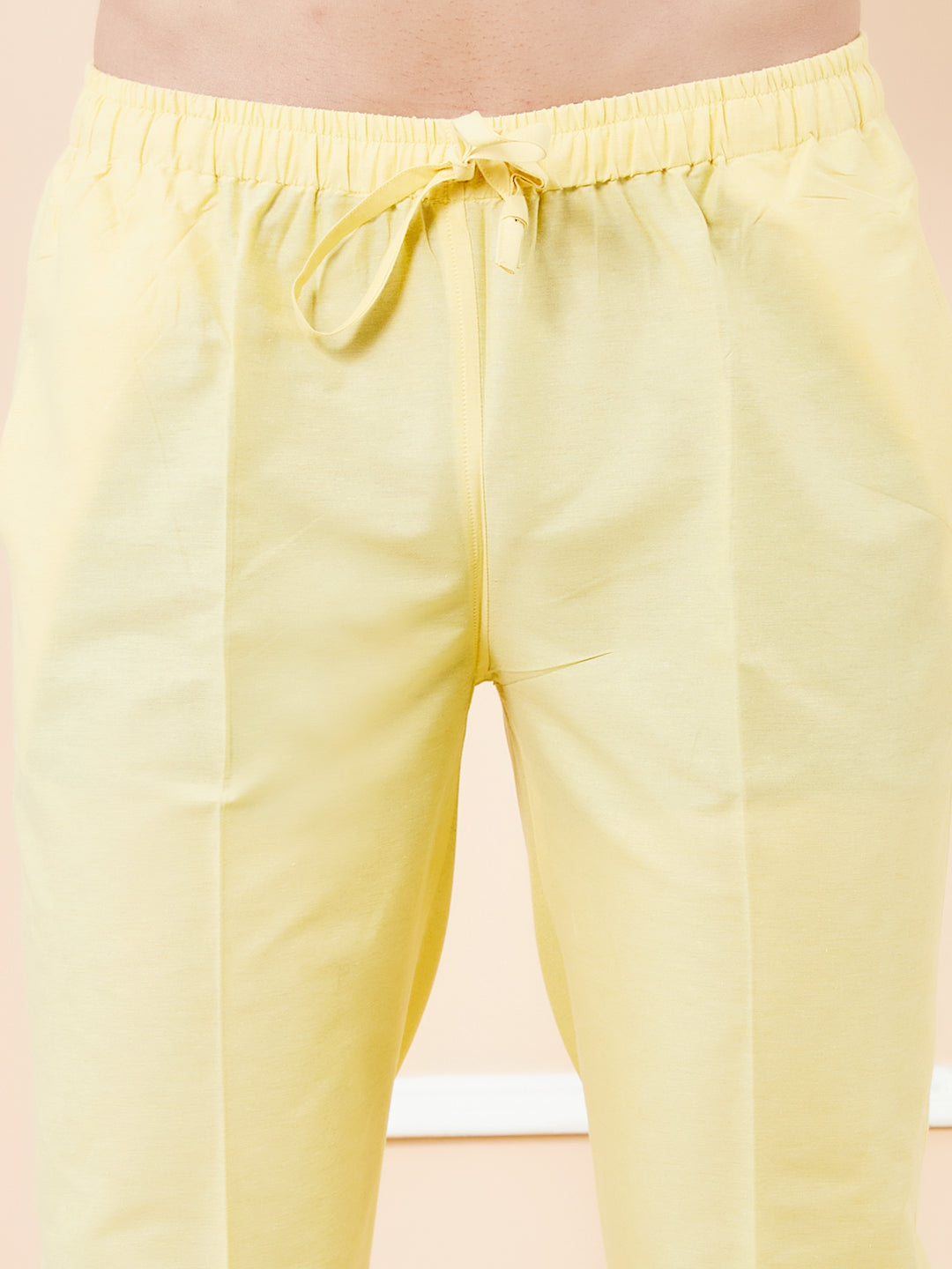 Yellow Cotton Solid Straight Kurta with Matching Pyjama