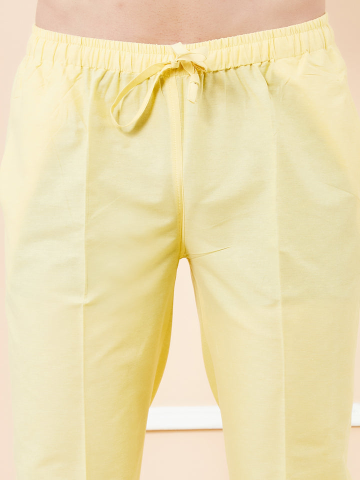 Yellow Cotton Solid Straight Kurta with Matching Pyjama