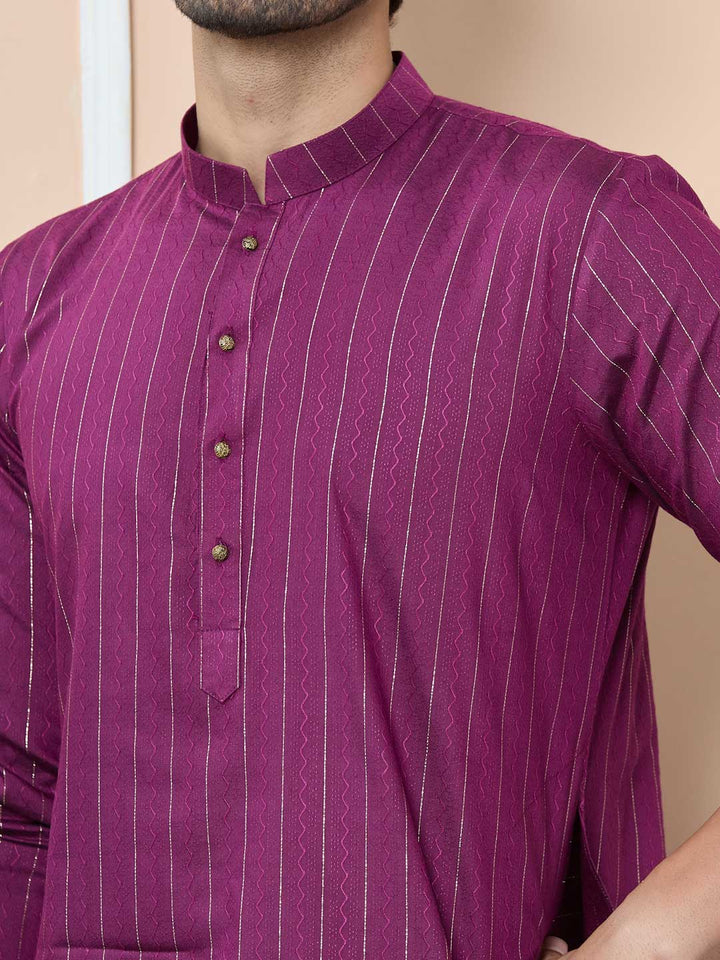 Purple Thread Work Straight Kurta with Pyjama