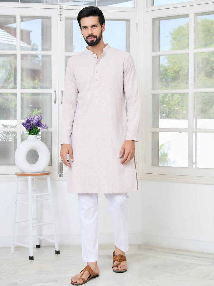 Men Thistle Purple Ethnic Motifs Sequins Embroidered Straight Kurta with Pyjama with Pyjama