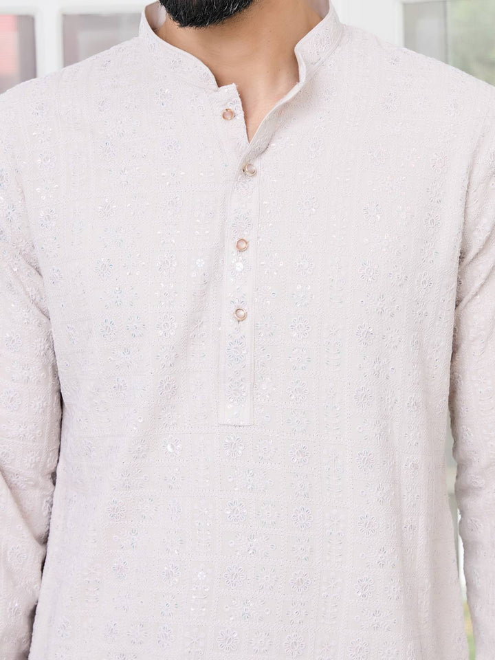 Men Thistle Purple Ethnic Motifs Sequins Embroidered Straight Kurta with Pyjama with Pyjama