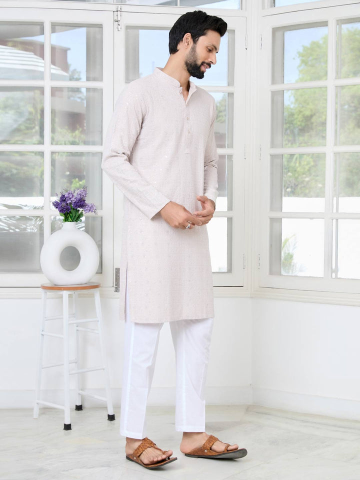 Men Thistle Purple Ethnic Motifs Sequins Embroidered Straight Kurta with Pyjama with Pyjama