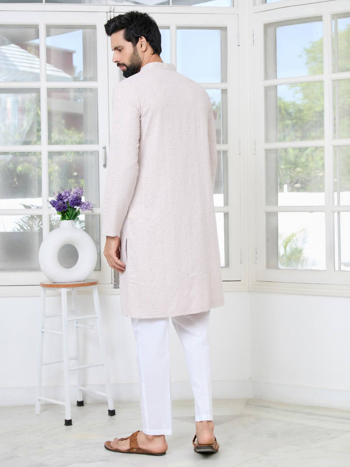 Men Thistle Purple Ethnic Motifs Sequins Embroidered Straight Kurta with Pyjama with Pyjama